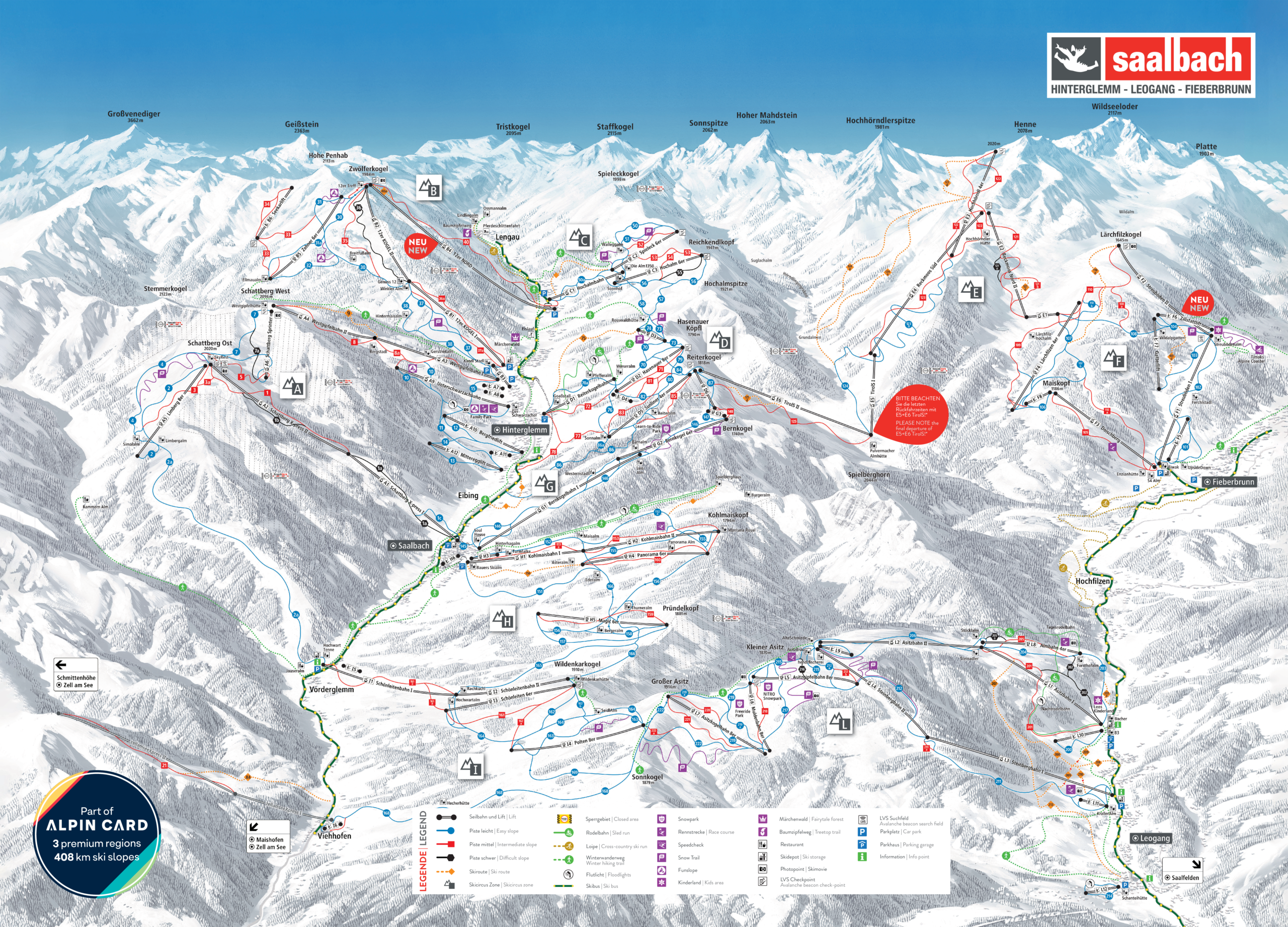 Skicircus Saalbach-Hinterglemm-Leogang-Fieberbrunn Ski Map