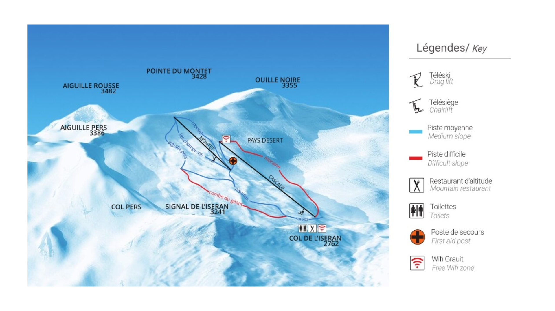 Glacier du Pisaillas Ski Map