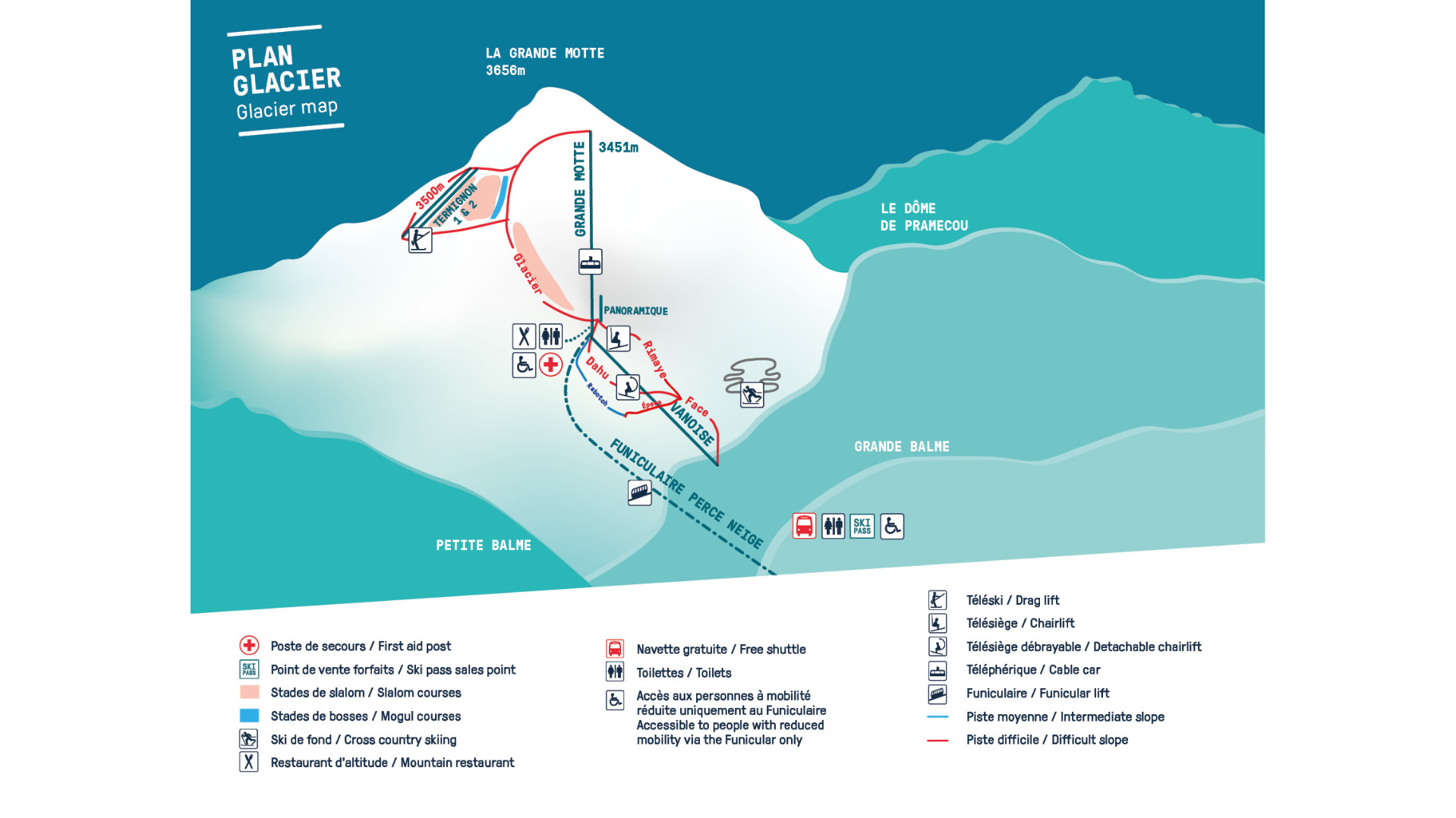 Grande Motte Glacier Ski Map