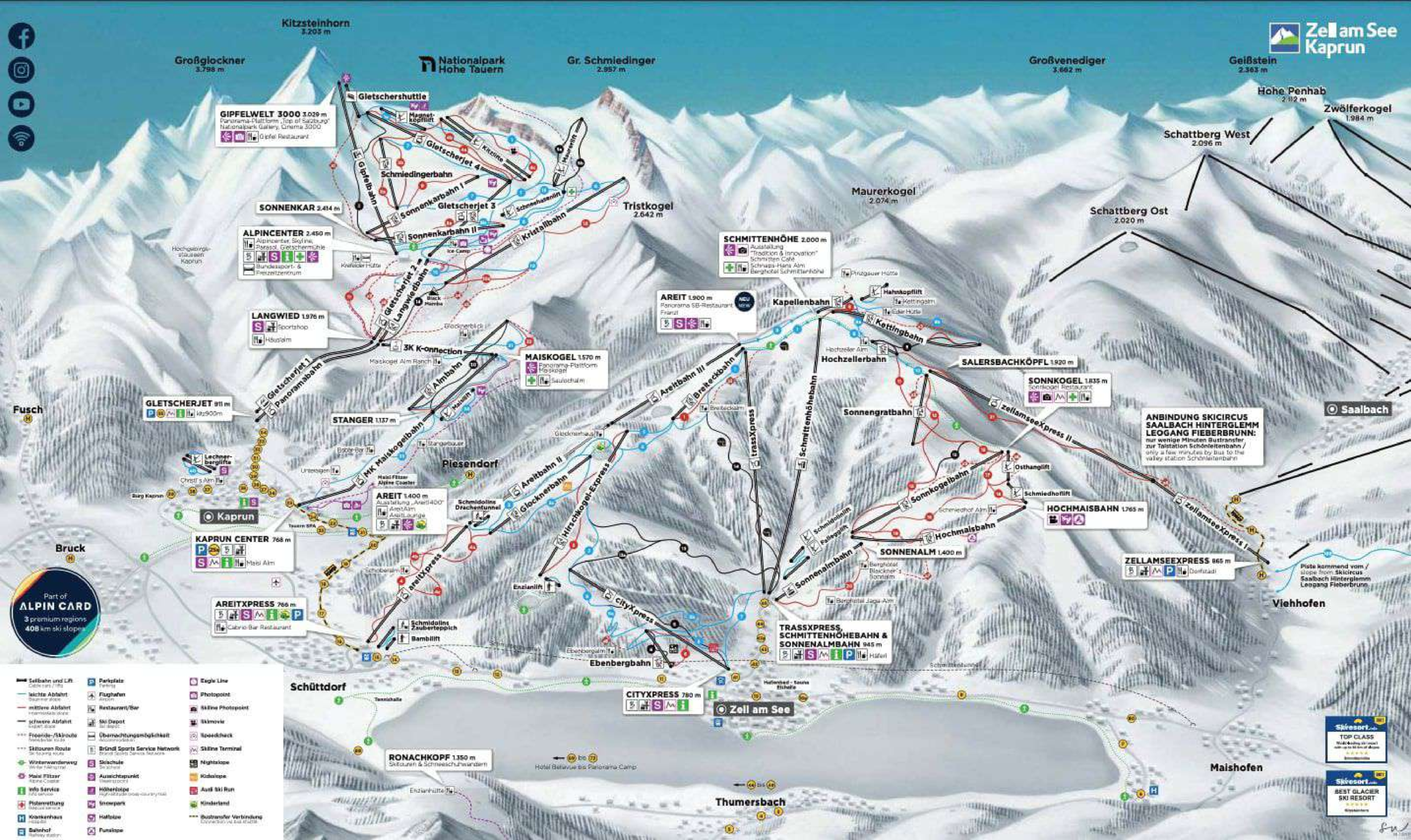 Kitzsteinhorn Maiskogel, Kaprun Ski Map