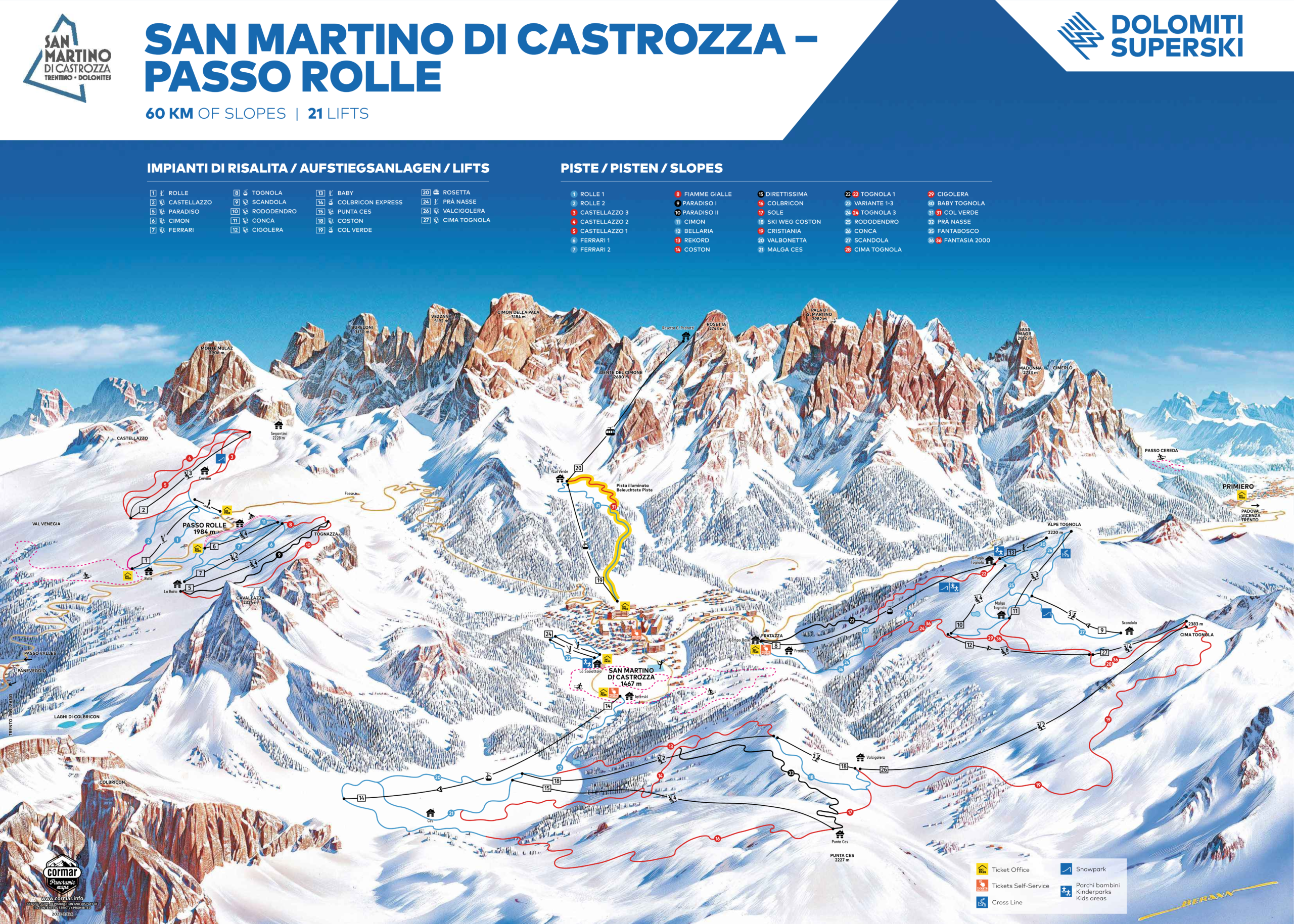 San Martino di Castrozz Passo Rolle Ski Map