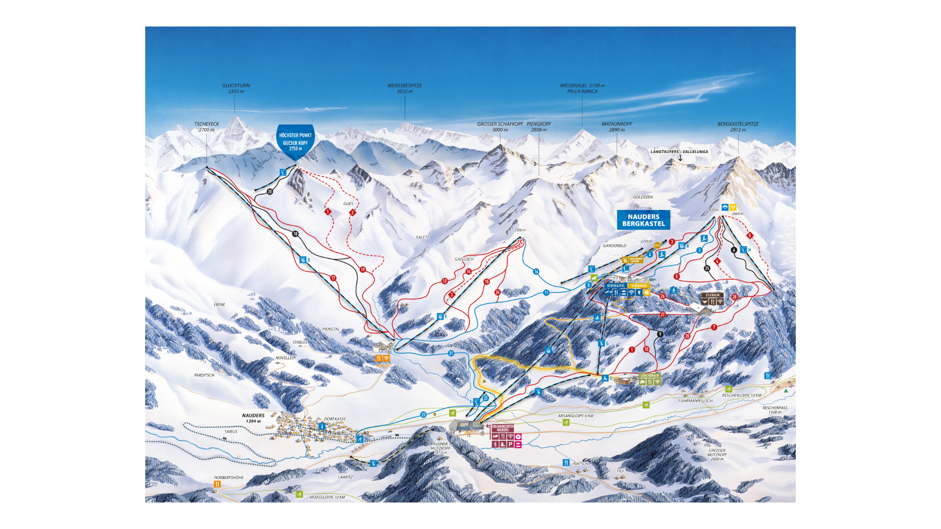 Nauders am Reschenpass – Bergkastel Ski Map